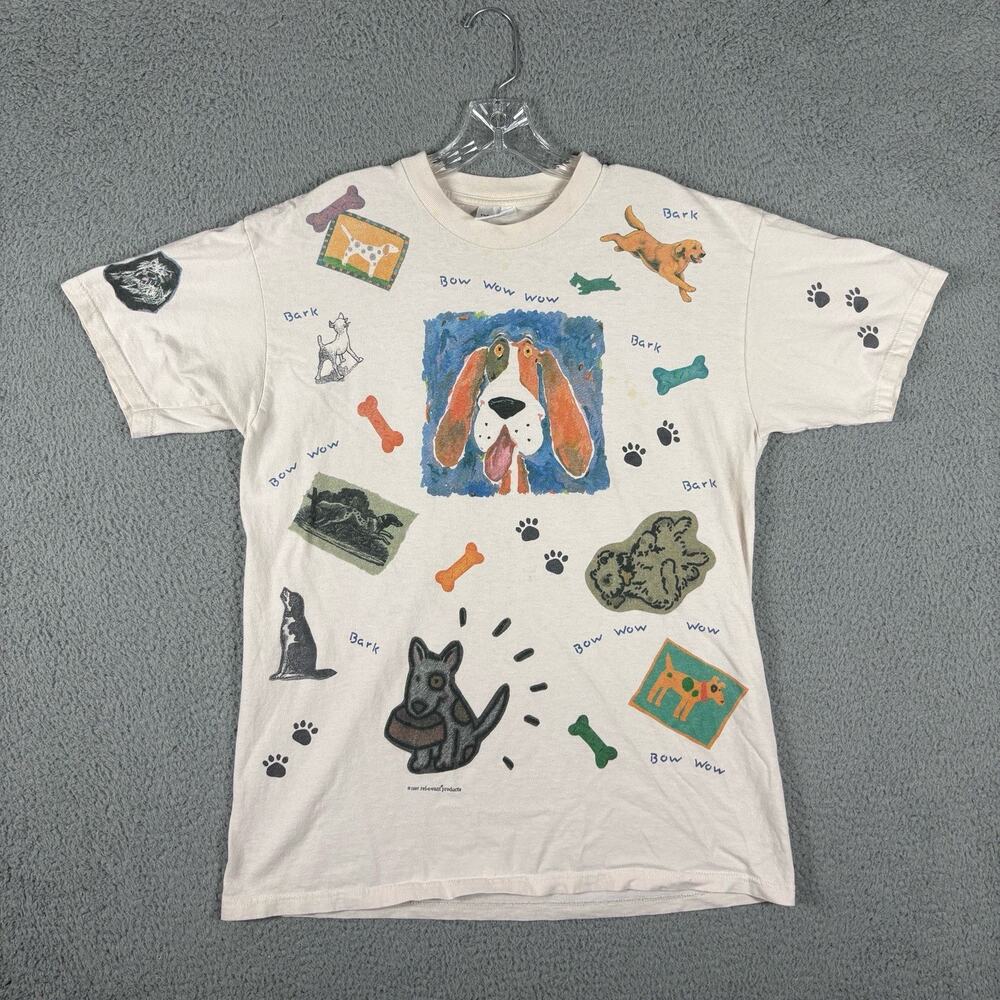 Vtg 1997 Dogs Bow Wow Wow T-shirt Adult Large Ivory Rel E Vant Products Grunge